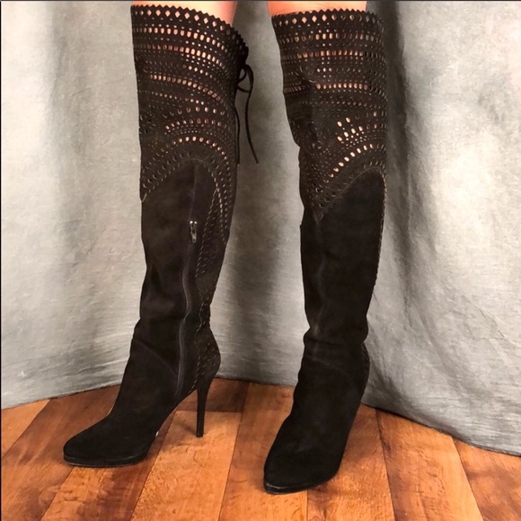 Steve Madden Cut Out Suede OTK Boots 10 - Picture 1 of 10